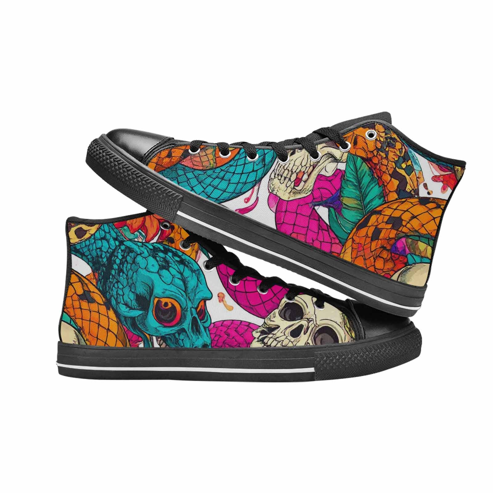 MEN'S Snake Print Skull High Top Canvas Cottagecore Custom Sneakers