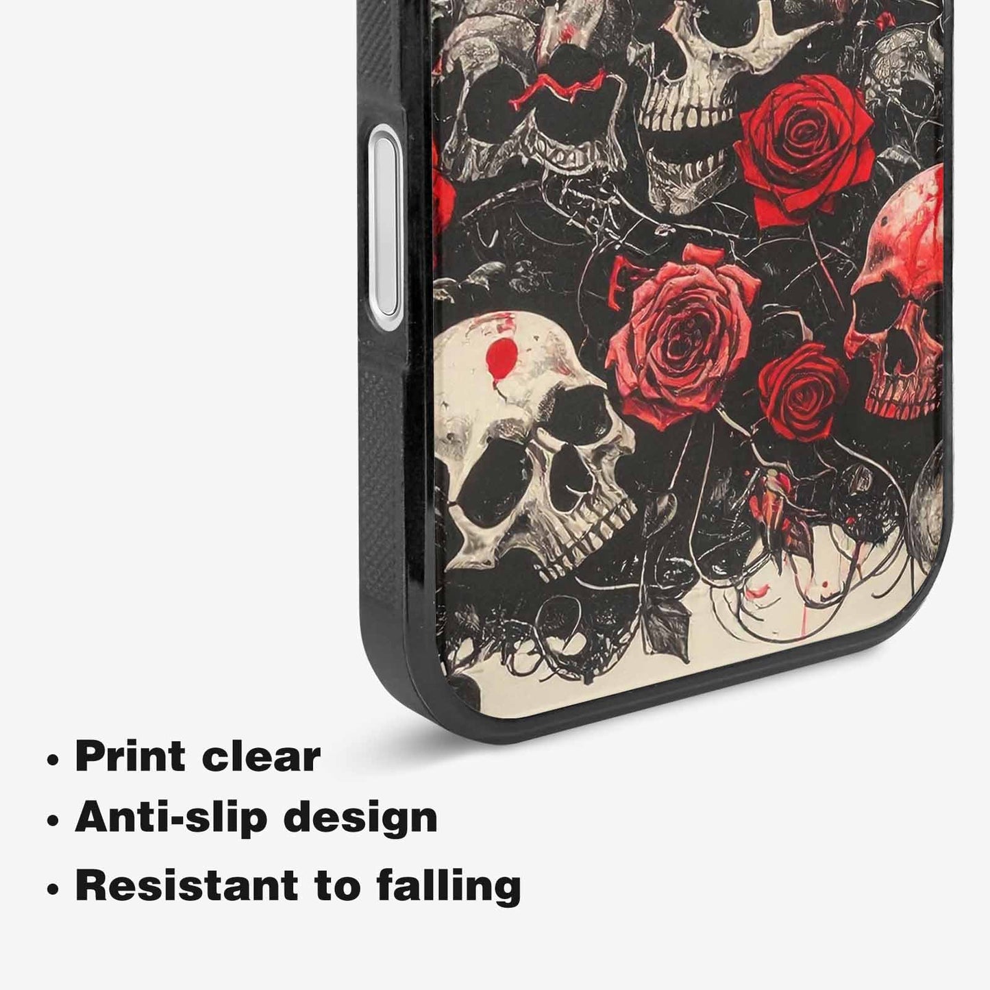 iPhone 16 Plus Case — Skull And Roses Black Red Ink, Custom Designed Case Cover