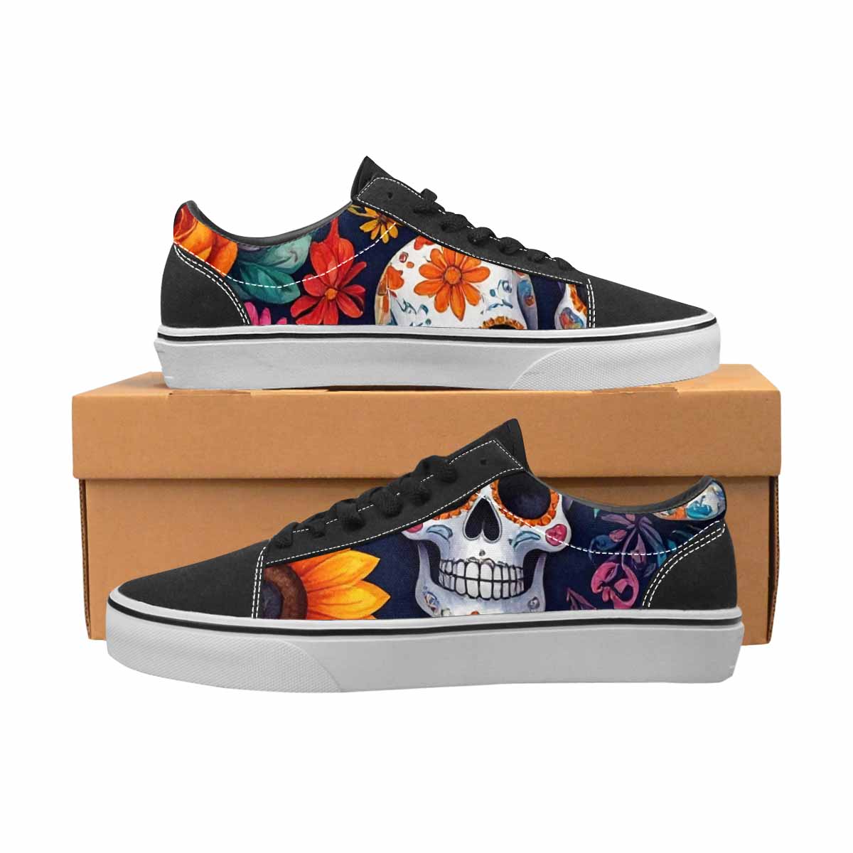 WOMEN'S Sunflower Skulls Print Canvas Lace-Up Dark Academia Custom Sneakers