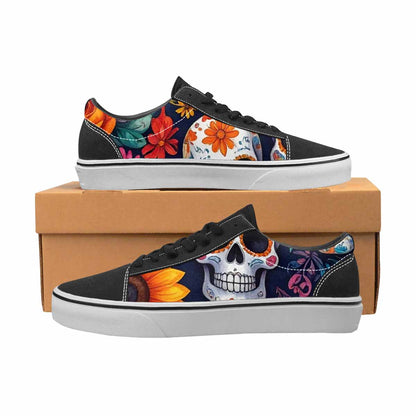WOMEN'S Sunflower Skulls Print Canvas Lace-Up Dark Academia Custom Sneakers