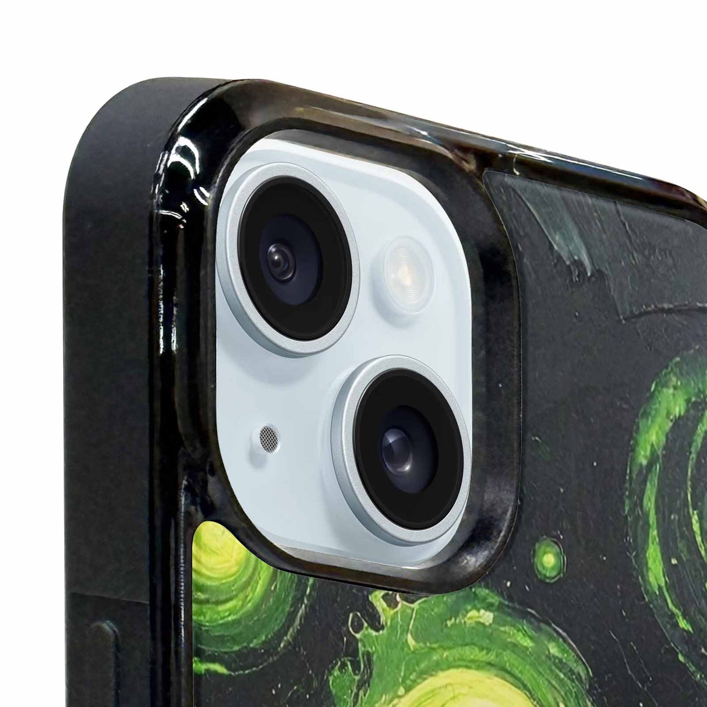 iPhone 15 Case — Melting Galaxy Acid Green, Unique Phone Case Design