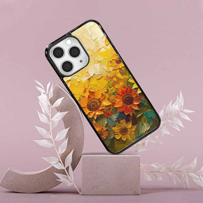iPhone 15 Pro Max Case — Impressionist Sunflower Brushstroke Pattern Hundreds Of, Custom Print Case Cover