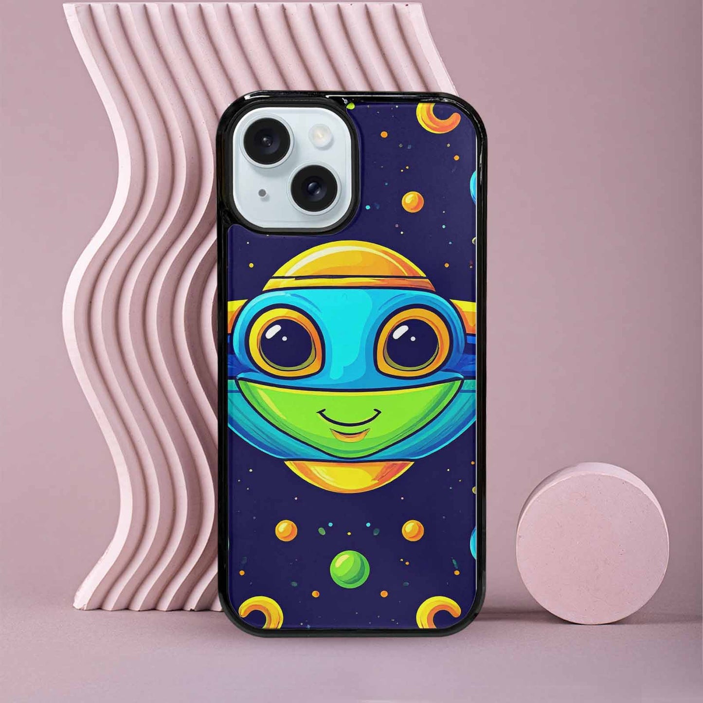 iPhone 15 Case — Alien Ufo Cartoon Art Pattern, Custom Printed Phone Case
