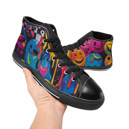 WOMEN'S Yellow Smiley Face High Top Canvas Vivid Sneakers