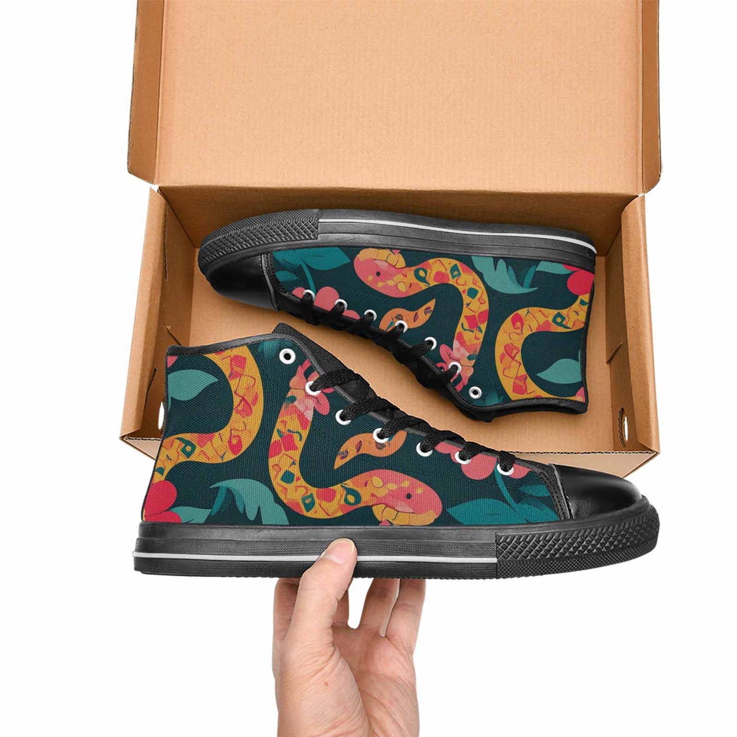 MEN'S Floral Snake Print High Top Canvas Surreal Sneakers