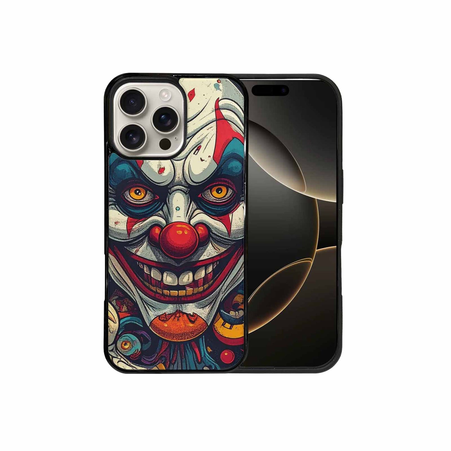 iPhone 16 Pro Max Case — Evil Circus Heads Faces Overlapping Patterns, Custom Art Phone Cover