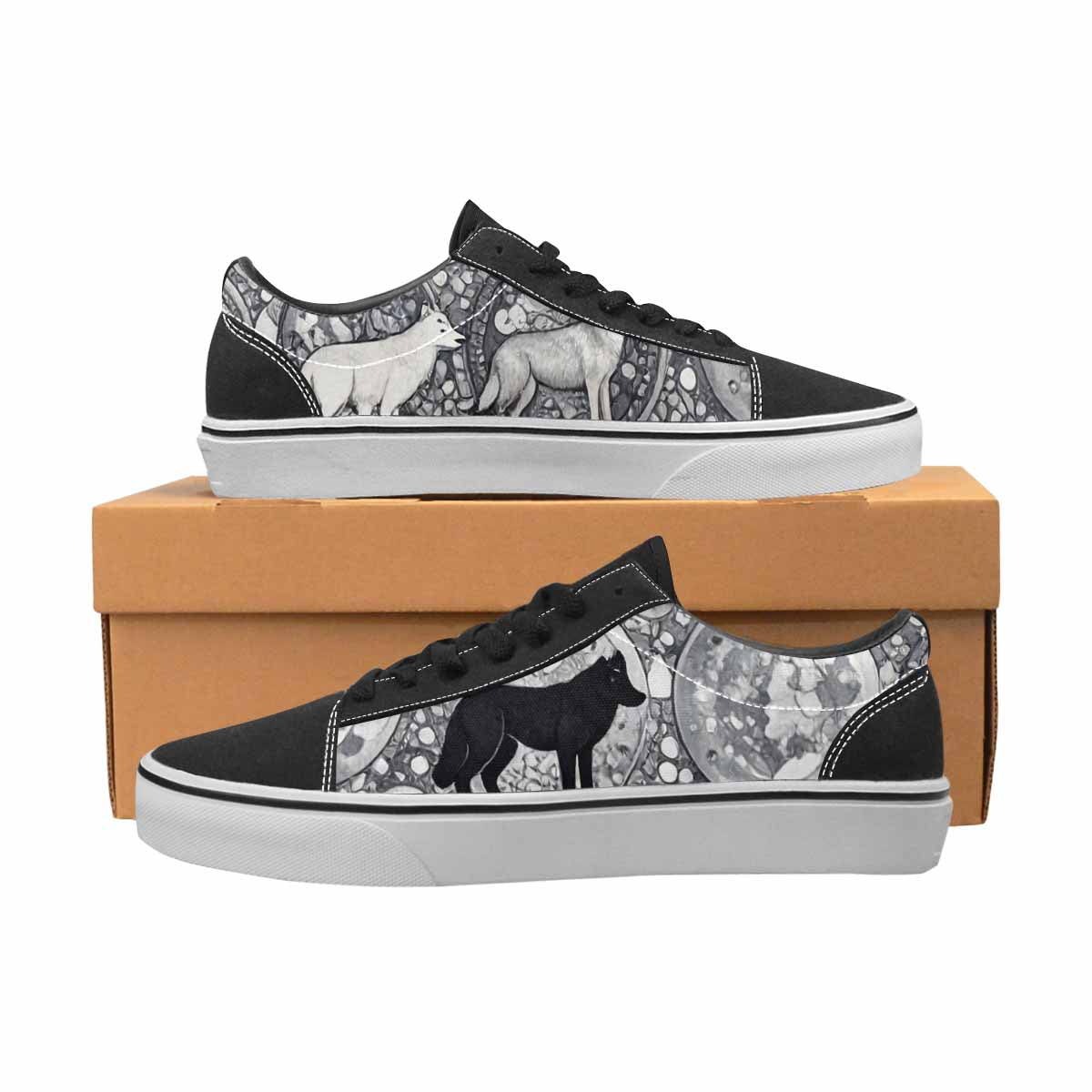 WOMEN'S Wolves Everywhere Collage Canvas Lace-Up Vivid Shoes