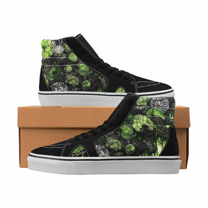 MEN'S Sea Creatures Black & Green Ink High Top Canvas Artist-designed Dark Academia Custom Sneakers