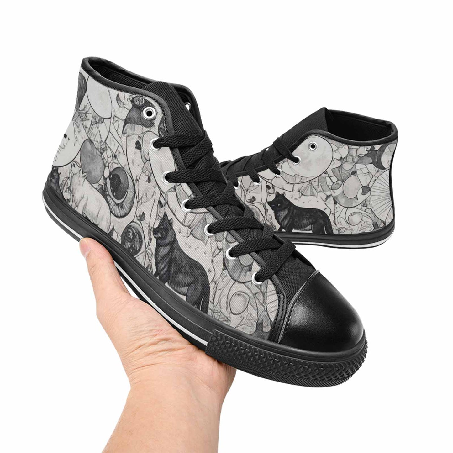 MEN'S Wolves Everywhere Collage High Top Canvas Wallpaper Art Sneakers