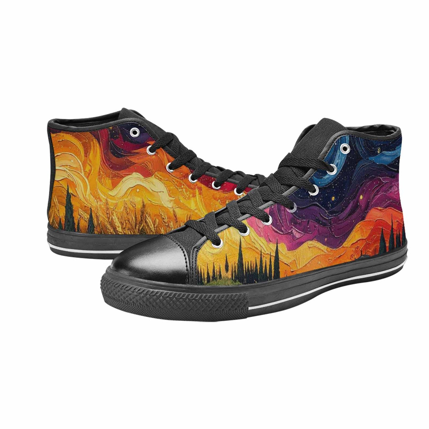 WOMEN'S Van Gogh-Style Swirl High Top Canvas Dark Academia Sneakers