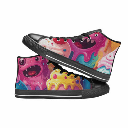 WOMEN'S Melting Icecream Monster Cherry High Top Canvas Wallpaper Art Custom Sneakers