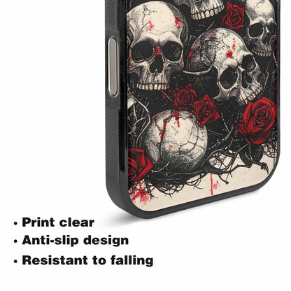 iPhone 16 Pro Case — Skull And Roses Black Red Ink, Custom Printed Phone Case