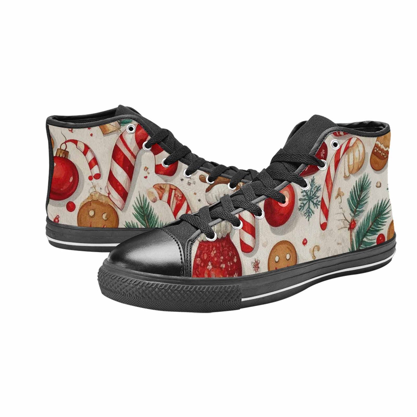 MEN'S Christmas Holly Snowflake High Top Canvas Vibrant Chaos Sneakers