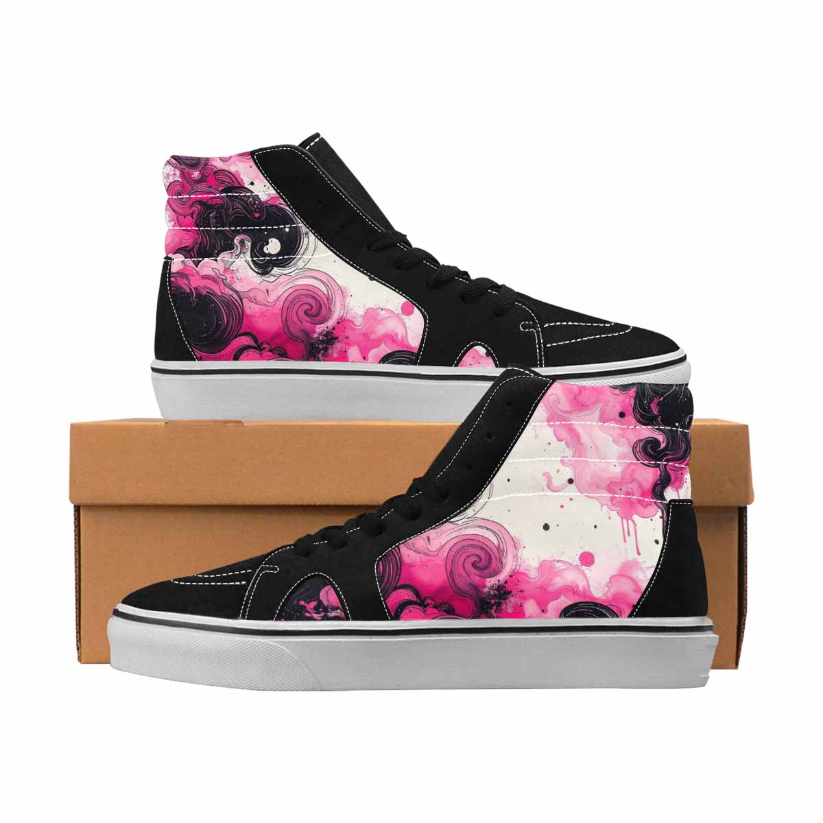 MEN'S Van Gogh Black & Pink Ink High Top Canvas Original Design Grunge Custom Print Sneakers