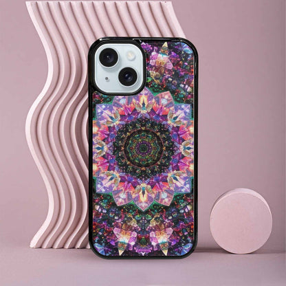 iPhone 15 Case — Crystal Mandala Art Seamless Pattern Vibrant, Custom Phone Case