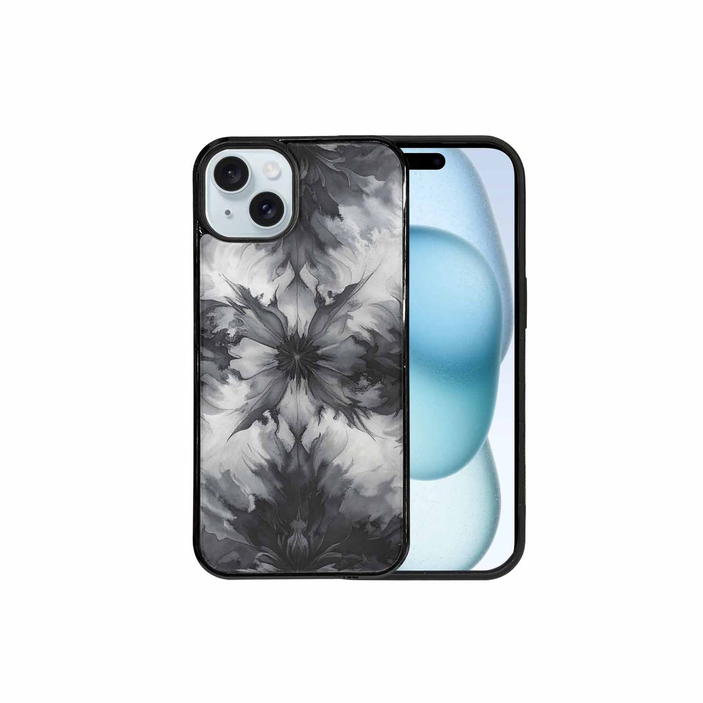 iPhone 15 Plus Case — Tie Dye Black And Gray Blended, Custom Made Phone Cover