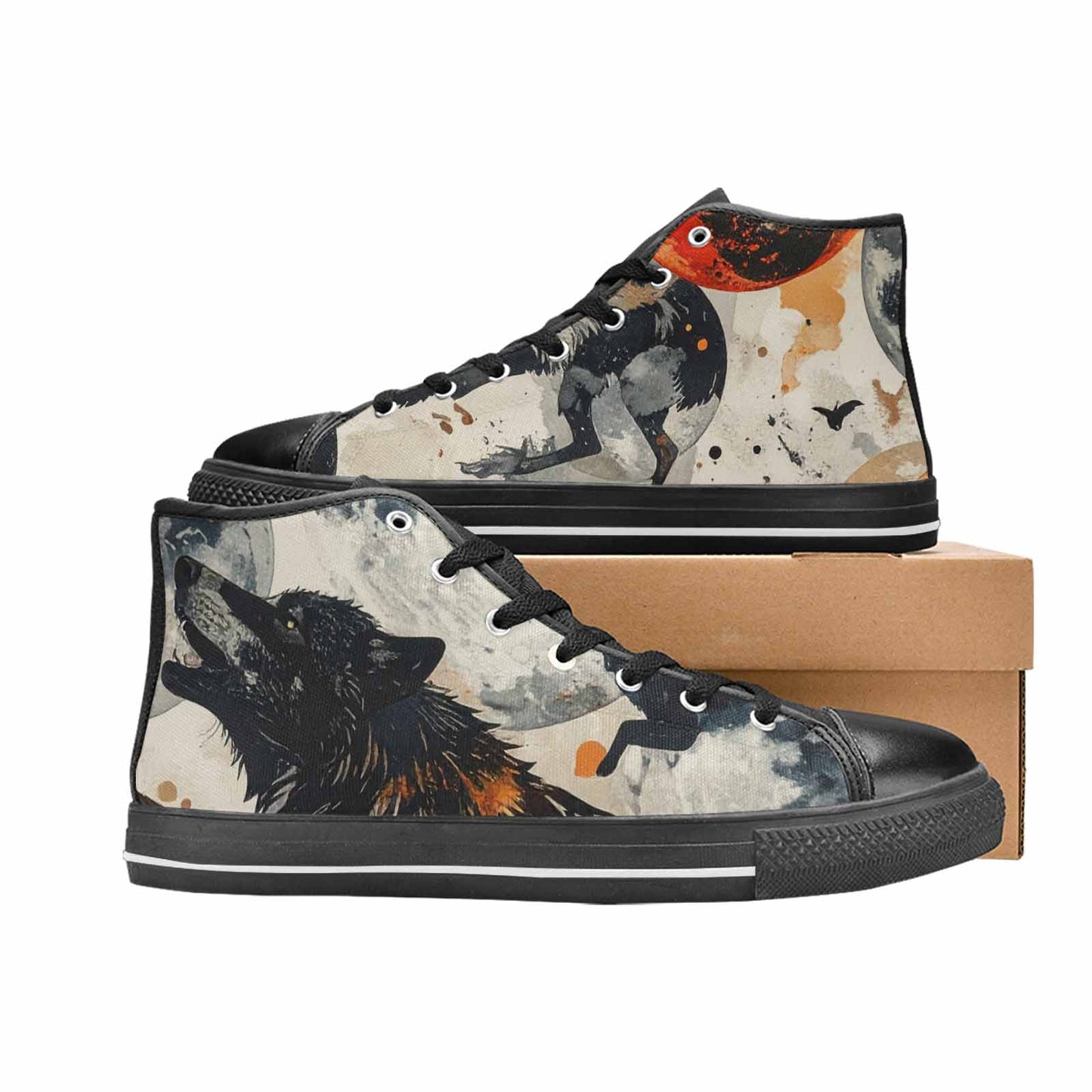 WOMEN'S Wolf Silhouette Moon High Top Canvas Dreamcore Sneakers