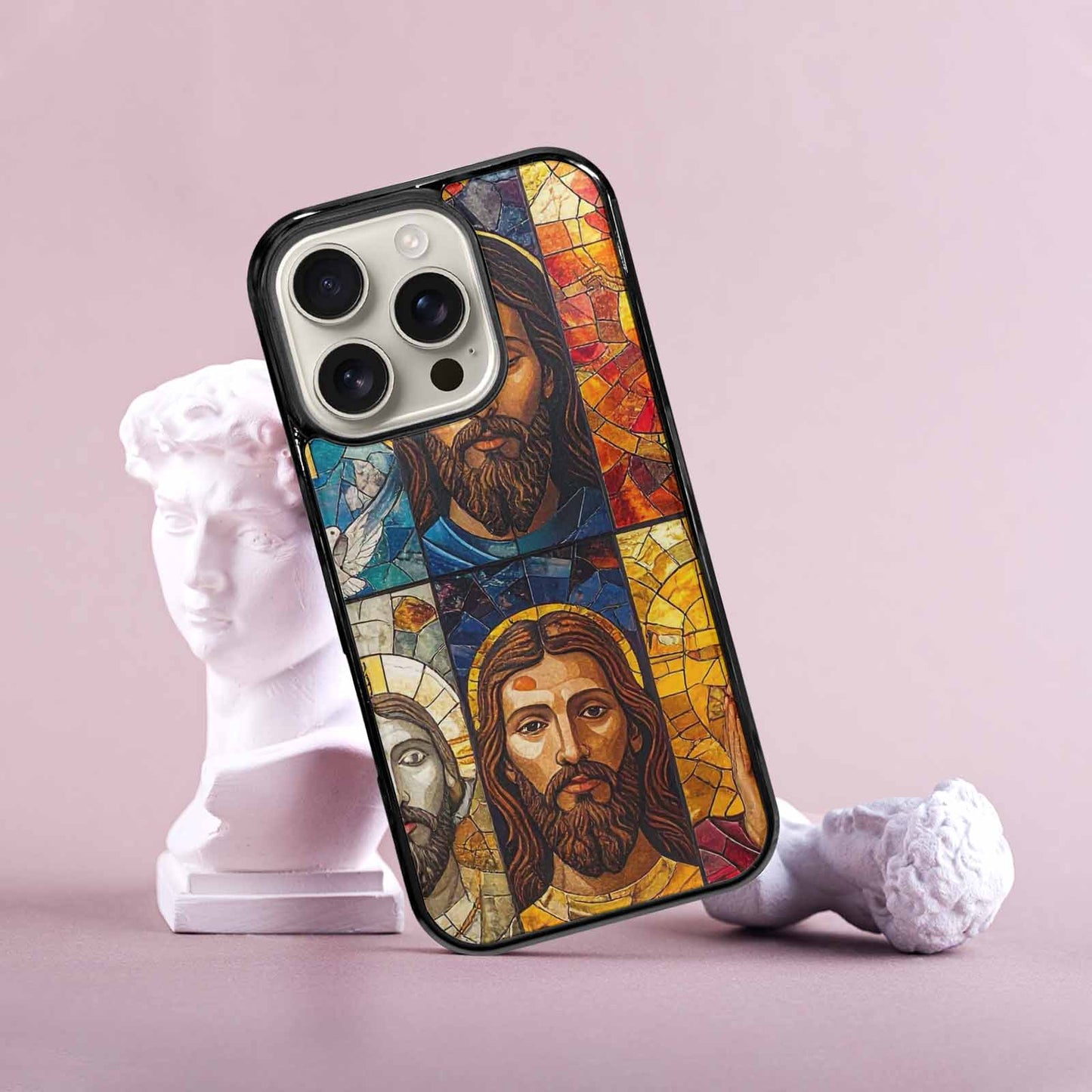 iPhone 16 Pro Case — Jesus Face Small Cross And Faith, Custom Print Case Cover
