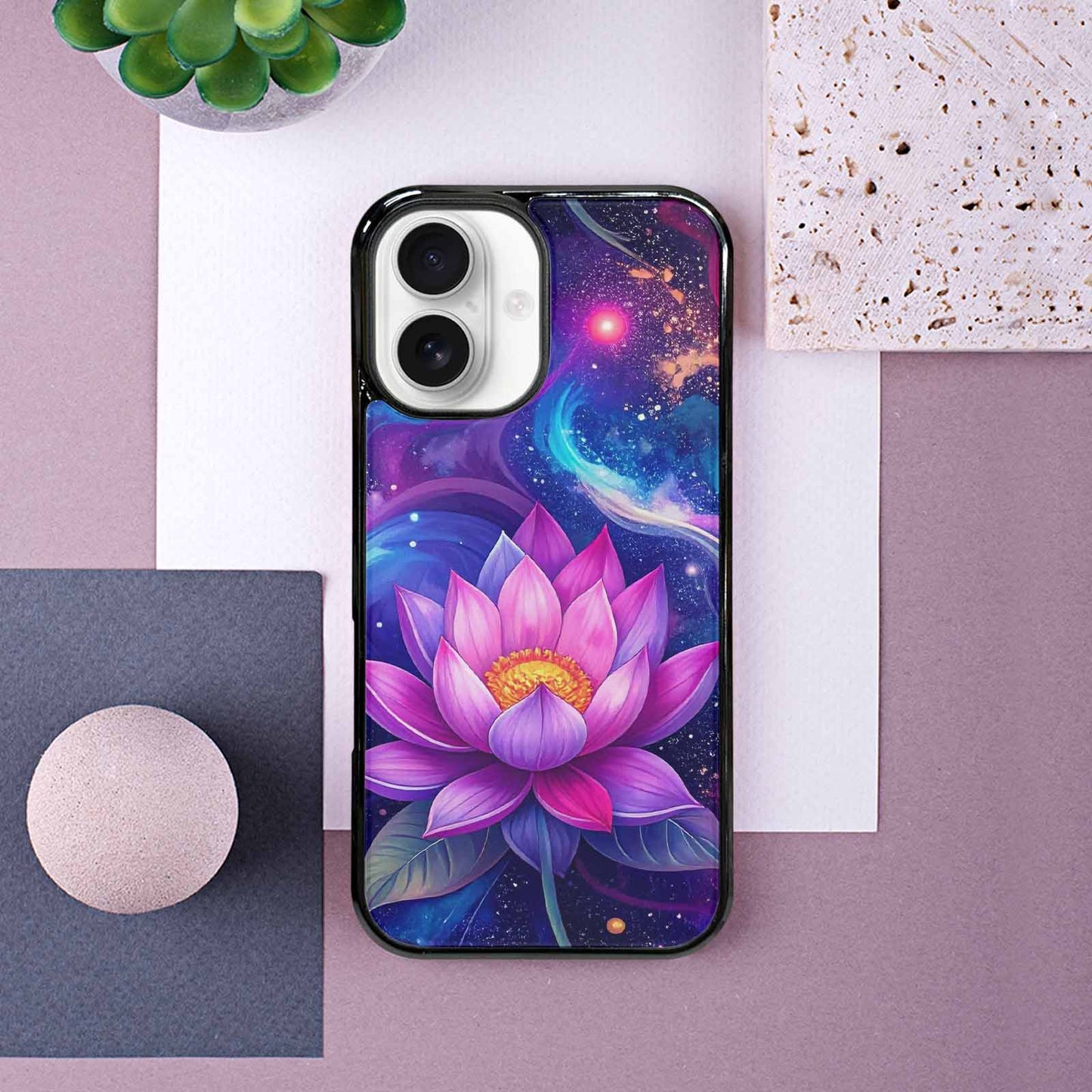iPhone 16 Case — Lotus Galaxy Art Seamless Pattern Vibrant, Customized Protective Case