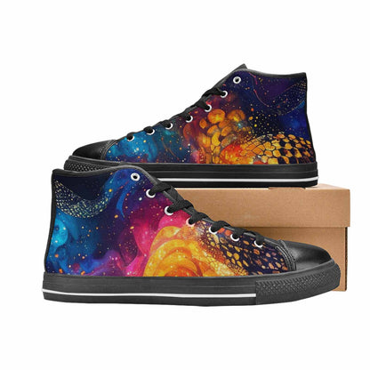 MEN'S Galaxy Snake Print High Top Canvas Neon Fantasy Sneakers