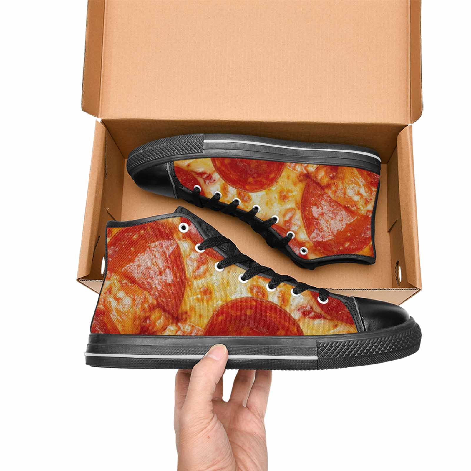 MEN'S Pepperoni Pizza Print High Top Canvas Vivid Custom Sneakers