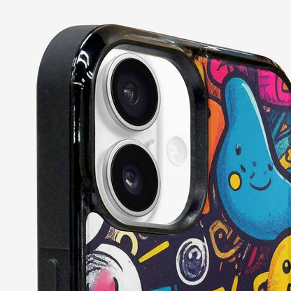 iPhone 16 Plus Case — Hand Drawn Icon Doodle Pattern Hundreds, Custom Art Phone Cover