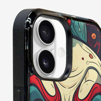 iPhone 16 Case — Evil Circus Heads Faces Overlapping Patterns, Custom Art Phone Cover