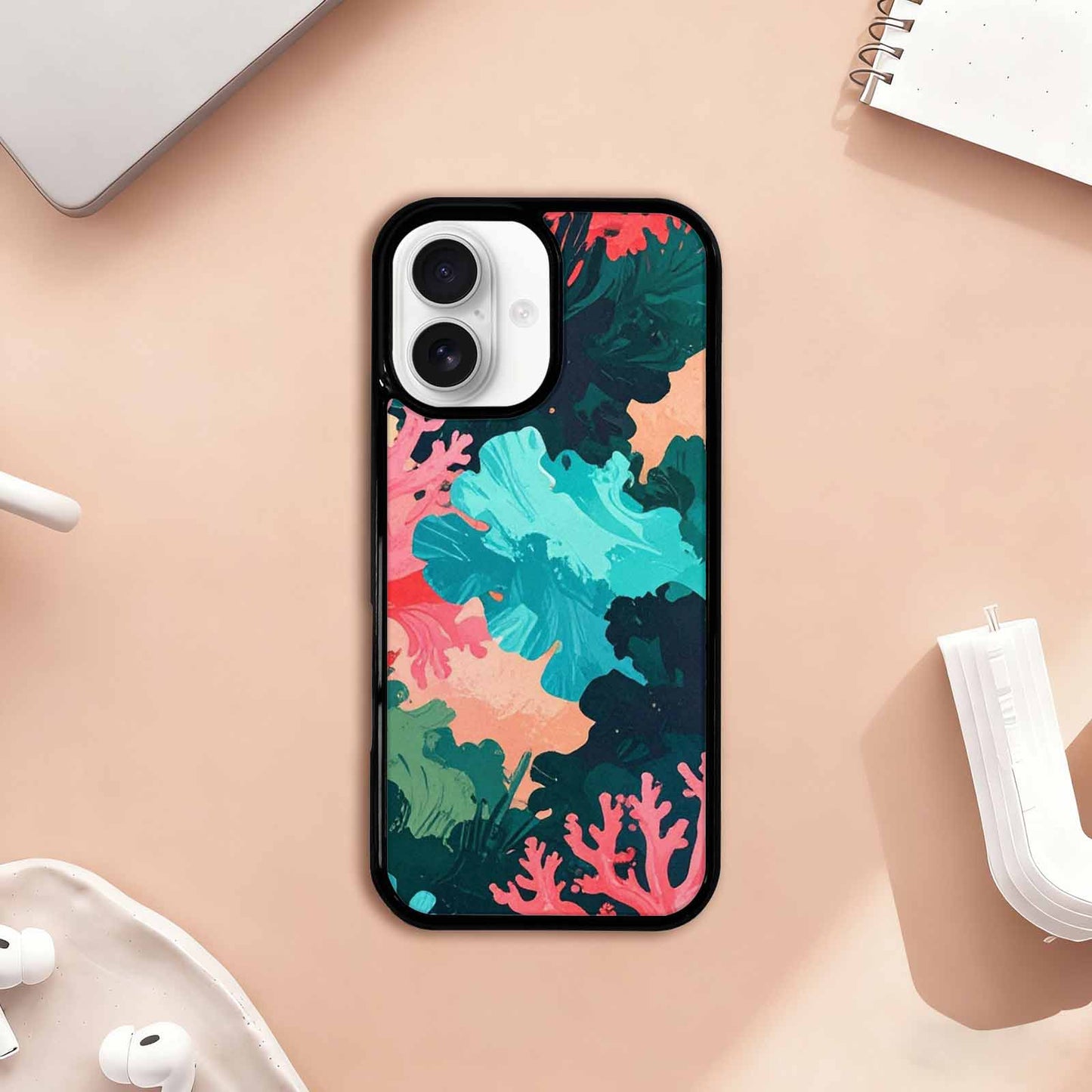 iPhone 17 Case — Camo Coral Turquoise Camo, Customized Protective Case