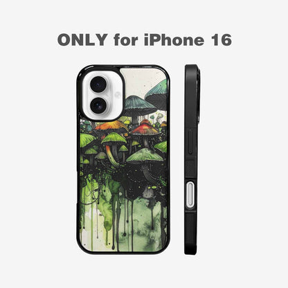 iPhone 16 Case — Rainbow Drip Mushrooms Black Green Ink, Customized Protective Case
