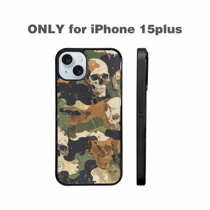 iPhone 15 Plus Case — Military Camo Texture Combined With Distressed, Custom Printed Phone Case