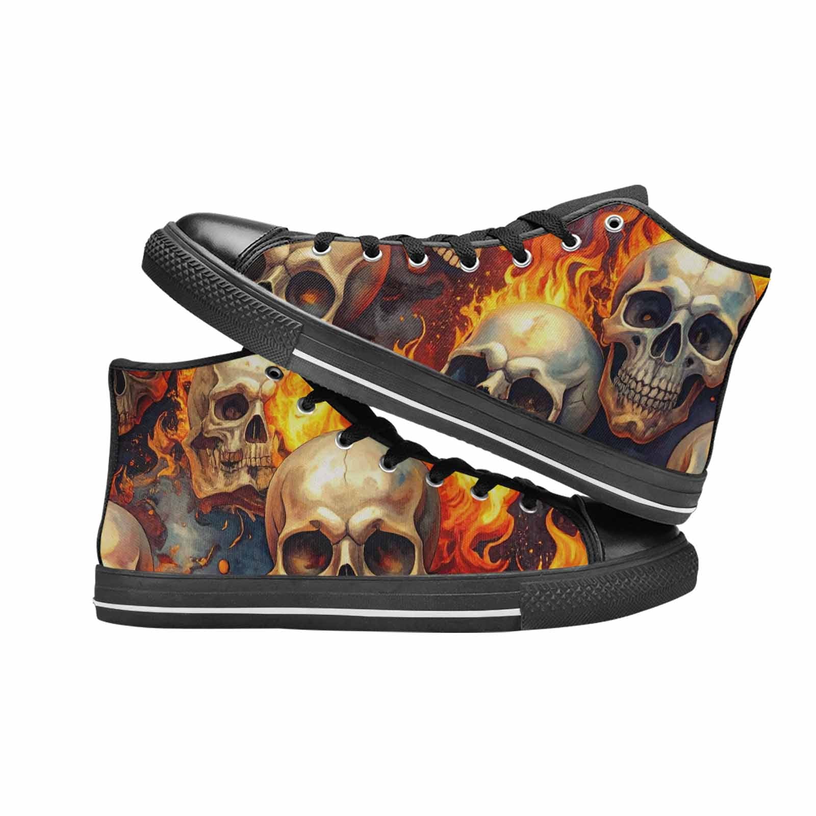 WOMEN'S Skulls - Flaming High Top Canvas Dark Academia Sneakers