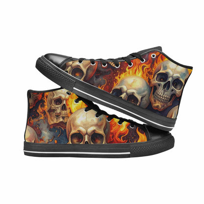 WOMEN'S Skulls - Flaming High Top Canvas Dark Academia Sneakers