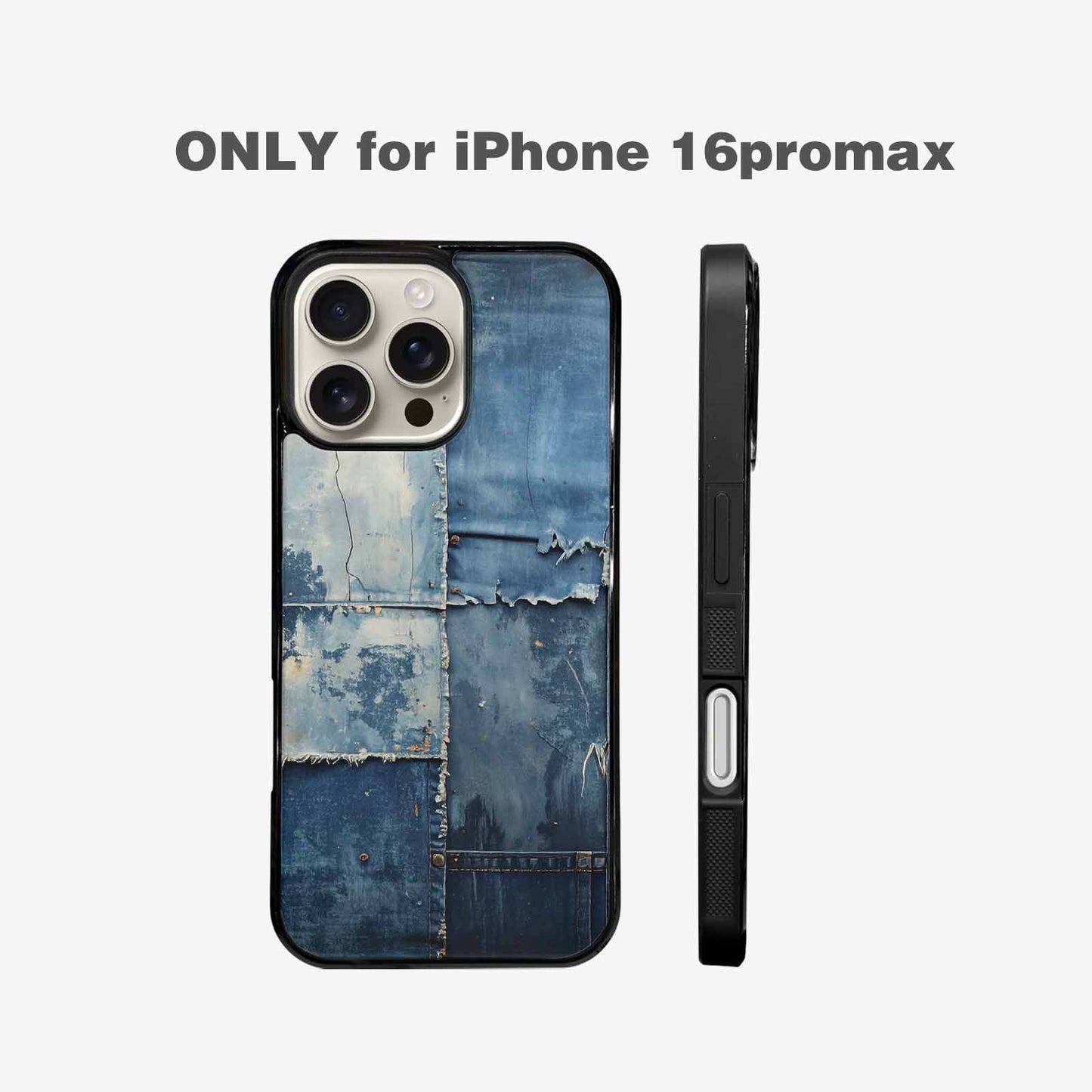 iPhone 16 Pro Max Case — Denim Distressed Textures Print Edge To, Customized Protective Case