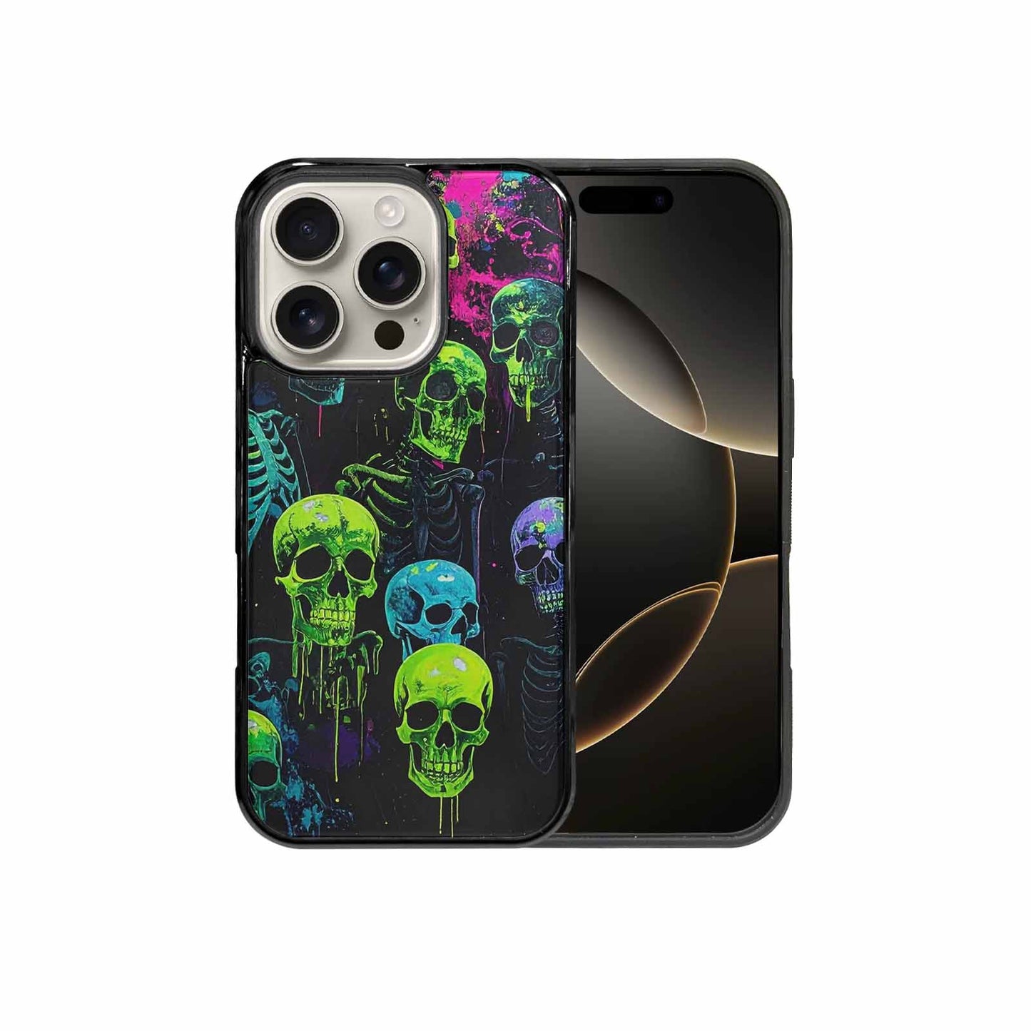 iPhone 16 Pro Case — Skeletons Neon Green Glowskele Ejt Personalized, Custom Made Phone Cover