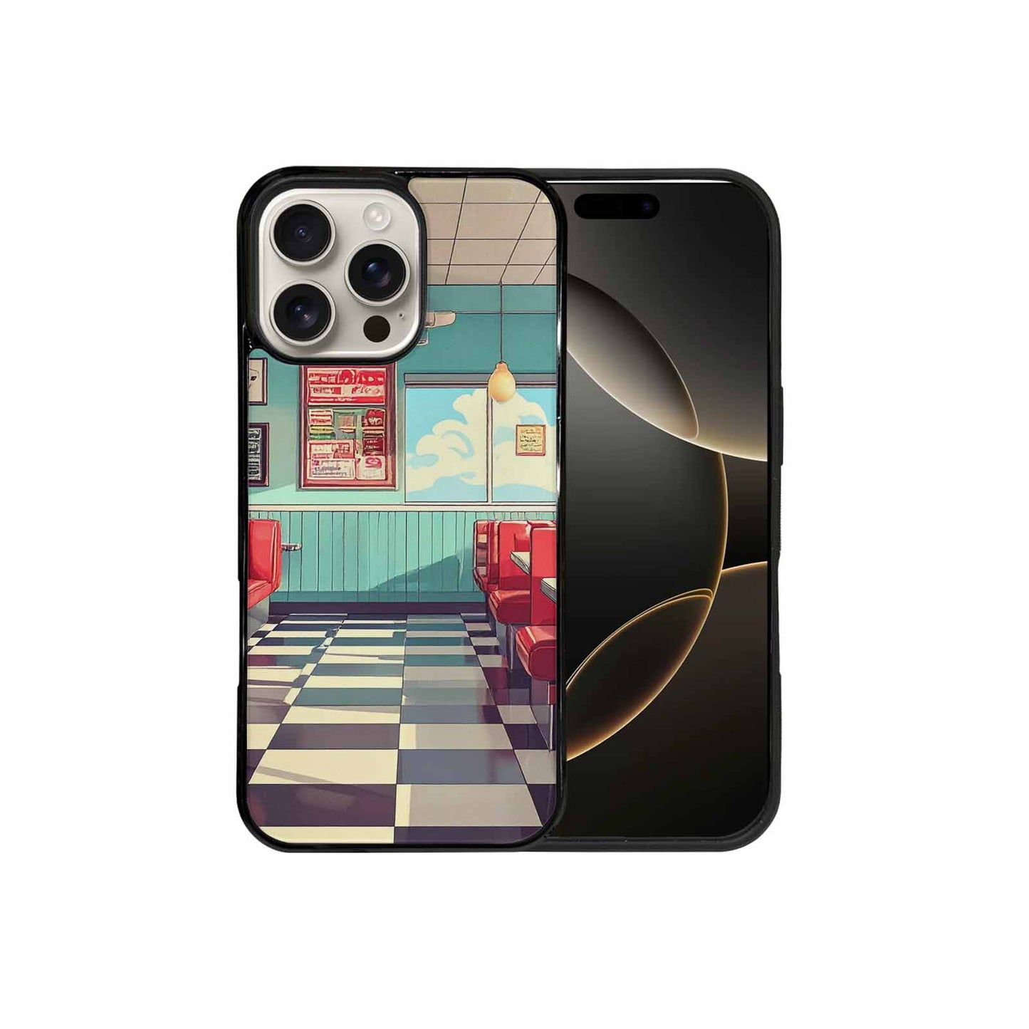 iPhone 16 Pro Max Case — 1950s Diner Cartoon Art Pattern, Custom Phone Case