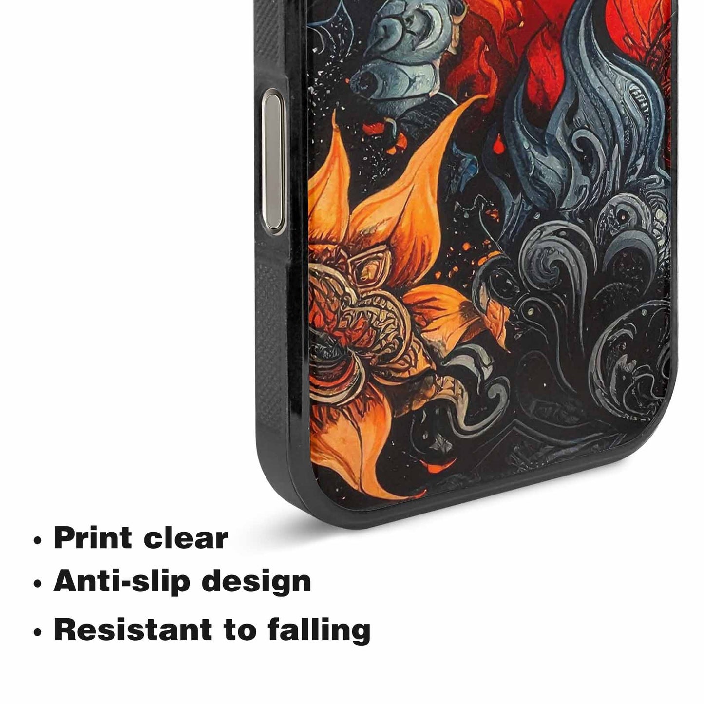 iPhone 16 Pro Max Case — Flame Burst Black Red Ink Flame, Original Design Phone Case