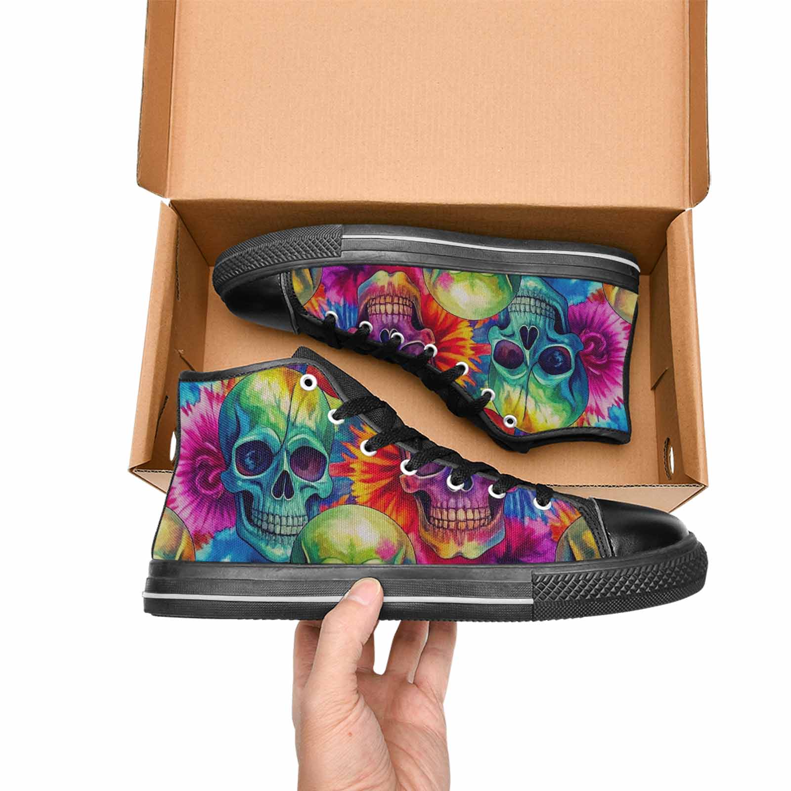 MEN'S Tie Dye Skulls Print High Top Canvas Vivid Custom Shoes