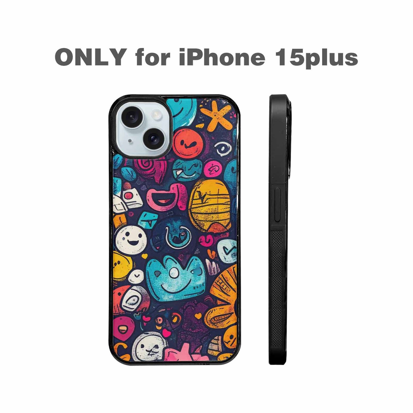 iPhone 15 Plus Case — Hand Drawn Icon Doodle Pattern Hundreds, Custom Printed Phone Case