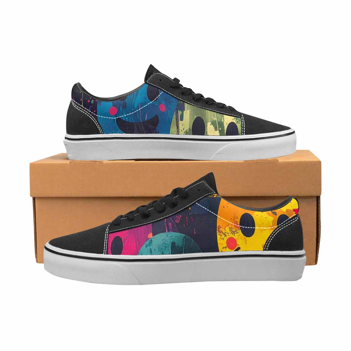 WOMEN'S Smiley Faces  Camo Lace-Up Canvas Neon Fantasy Shoes