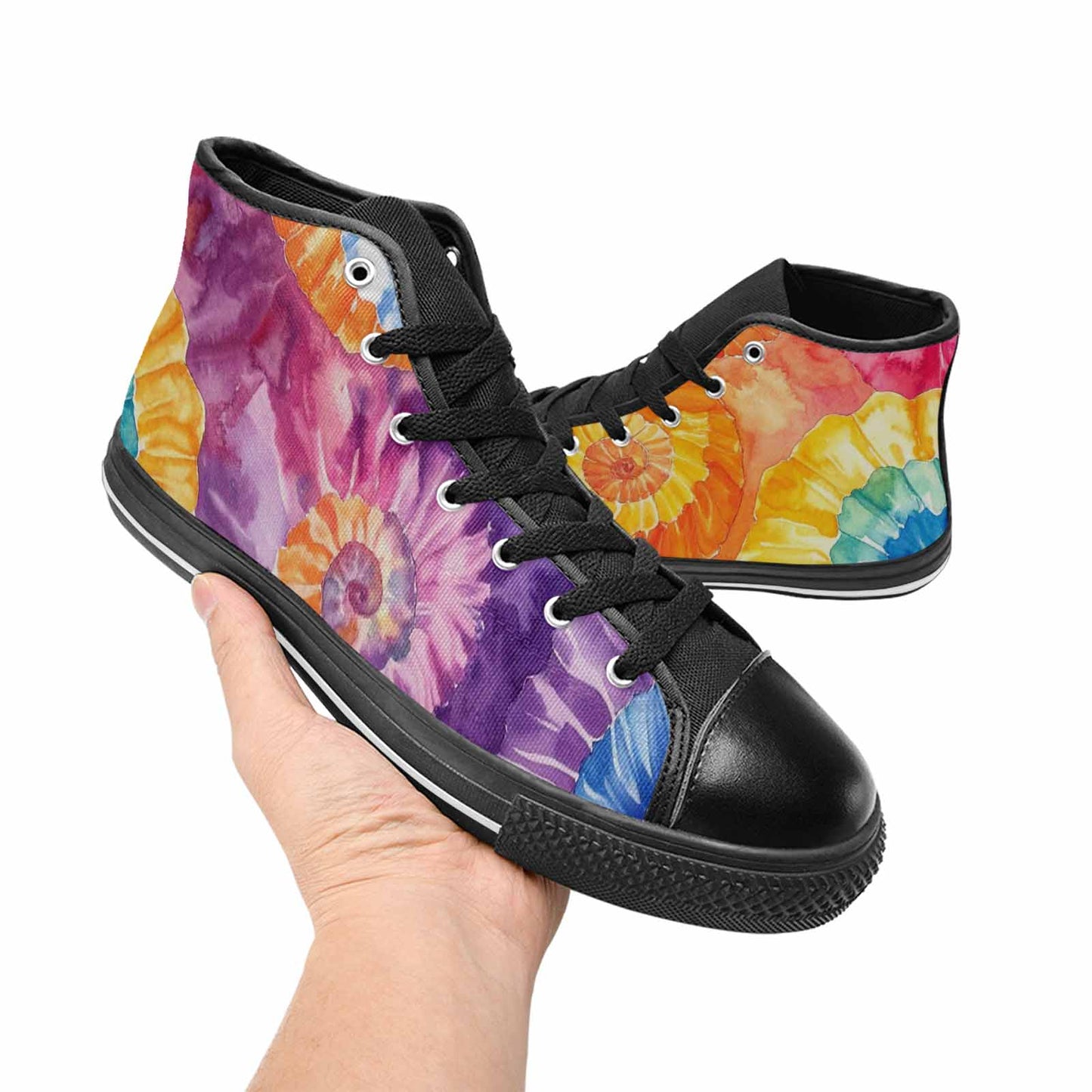 MEN'S Tie Dye Swirl High Top Canvas Neon Fantasy Custom Sneakers