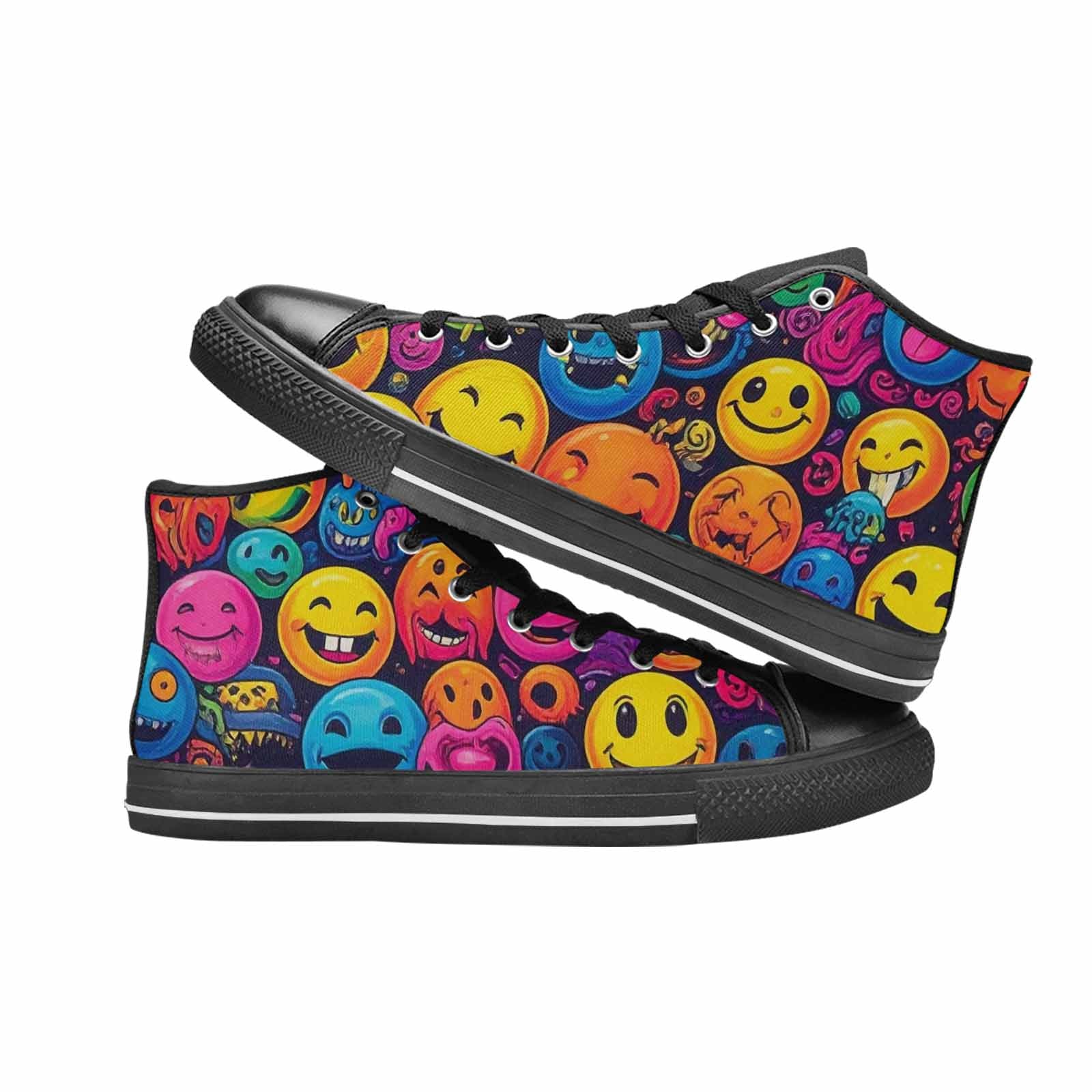 MEN'S Yellow Smiley Face High Top Canvas Grunge Sneakers