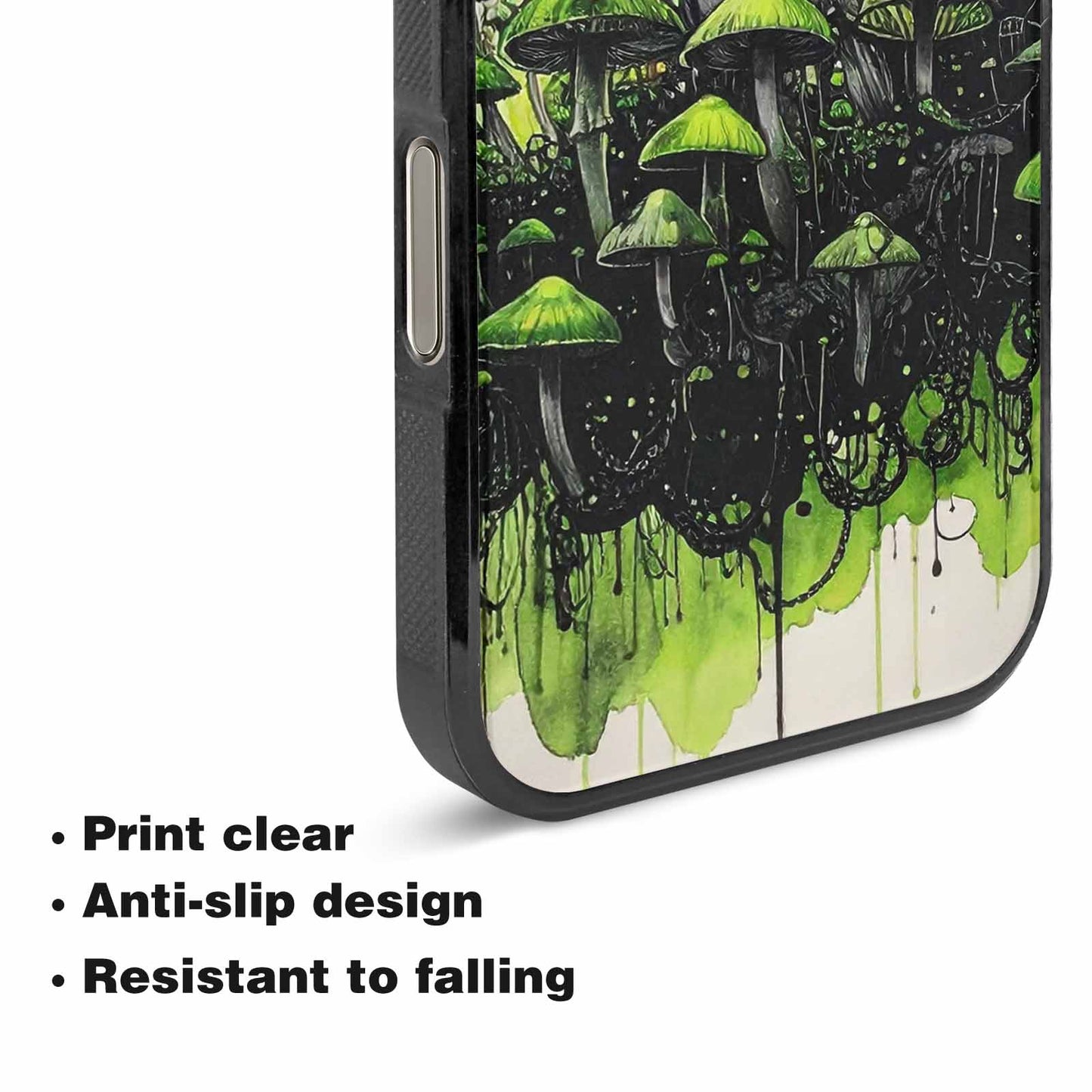 iPhone 16 Pro Case — Rainbow Drip Mushrooms Black Green Ink, Custom Phone Case