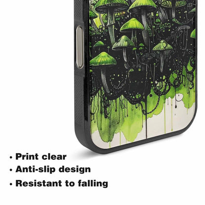 iPhone 16 Pro Case — Rainbow Drip Mushrooms Black Green Ink, Custom Phone Case