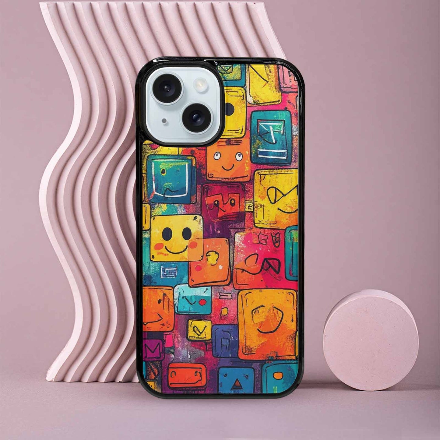 iPhone 15 Case — Hand Drawn Icon Doodle Pattern Hundreds, Custom Phone Case