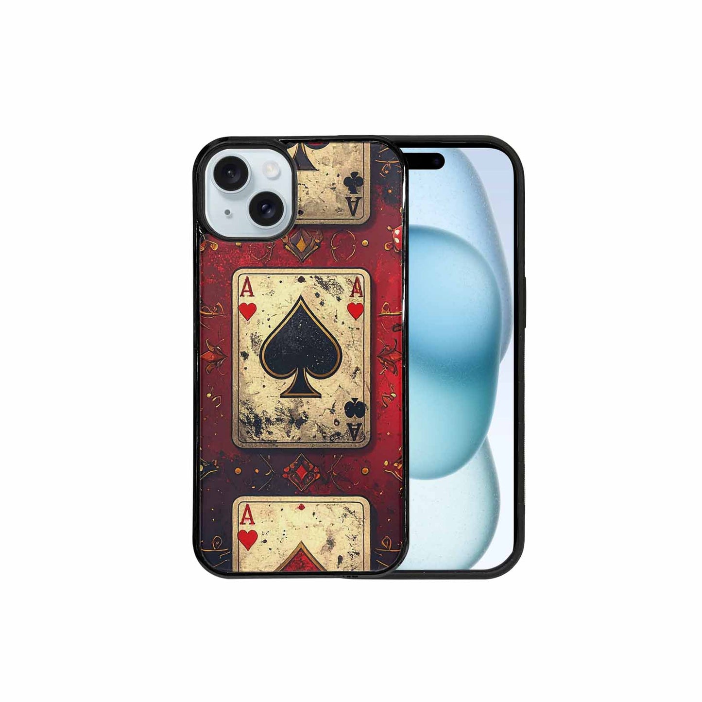 iPhone 15 Plus Case — Playing Card Suits Pattern Poker Chips, Personalized Phone Case
