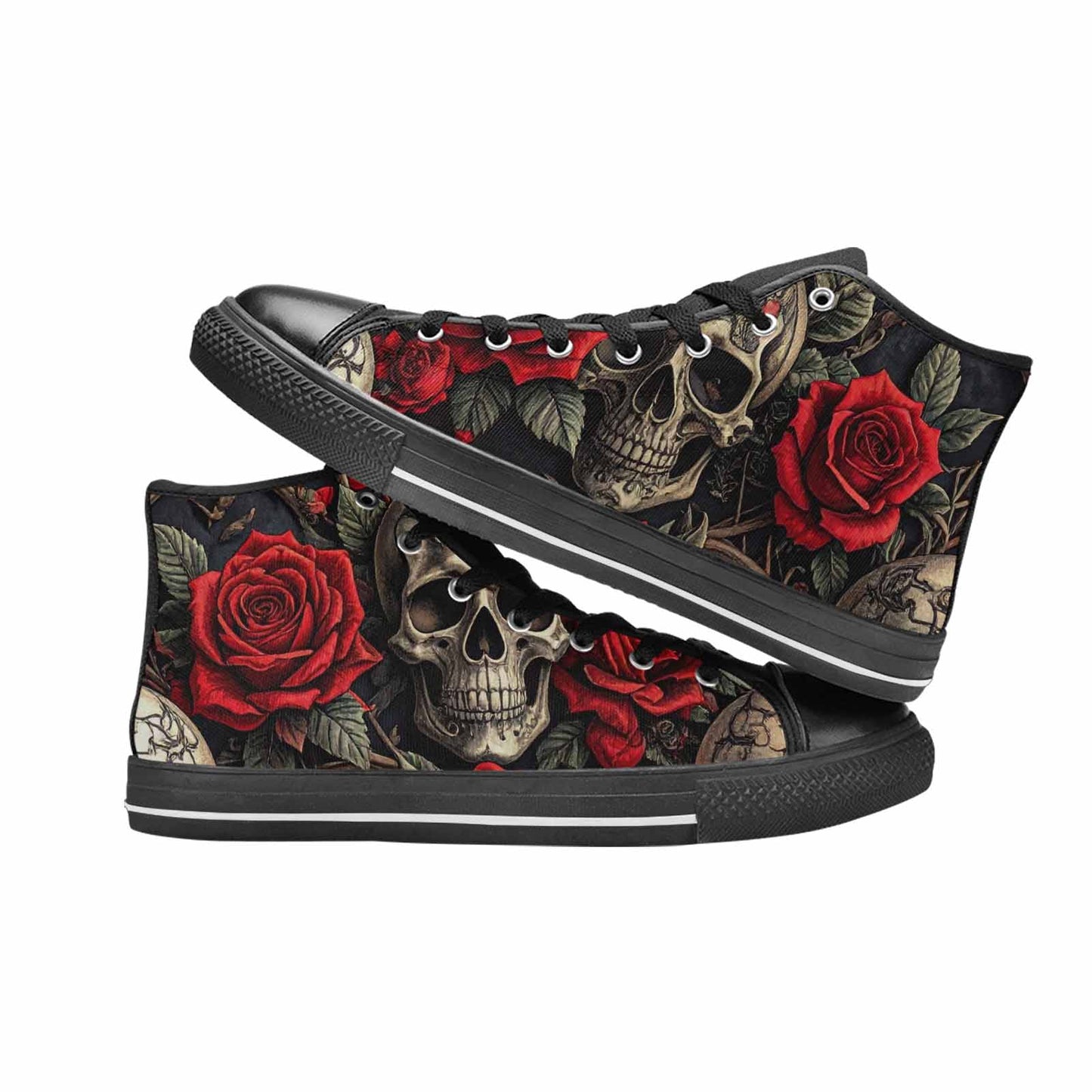 MEN'S Gothic Skulls Roses High Top Canvas Dark Academia Custom Shoes
