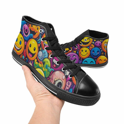 WOMEN'S Yellow Smiley Face High Top Canvas Surreal Custom Sneakers