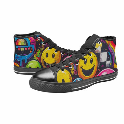 MEN'S Yellow Smiley Face High Top Canvas Neon Fantasy Custom Sneakers