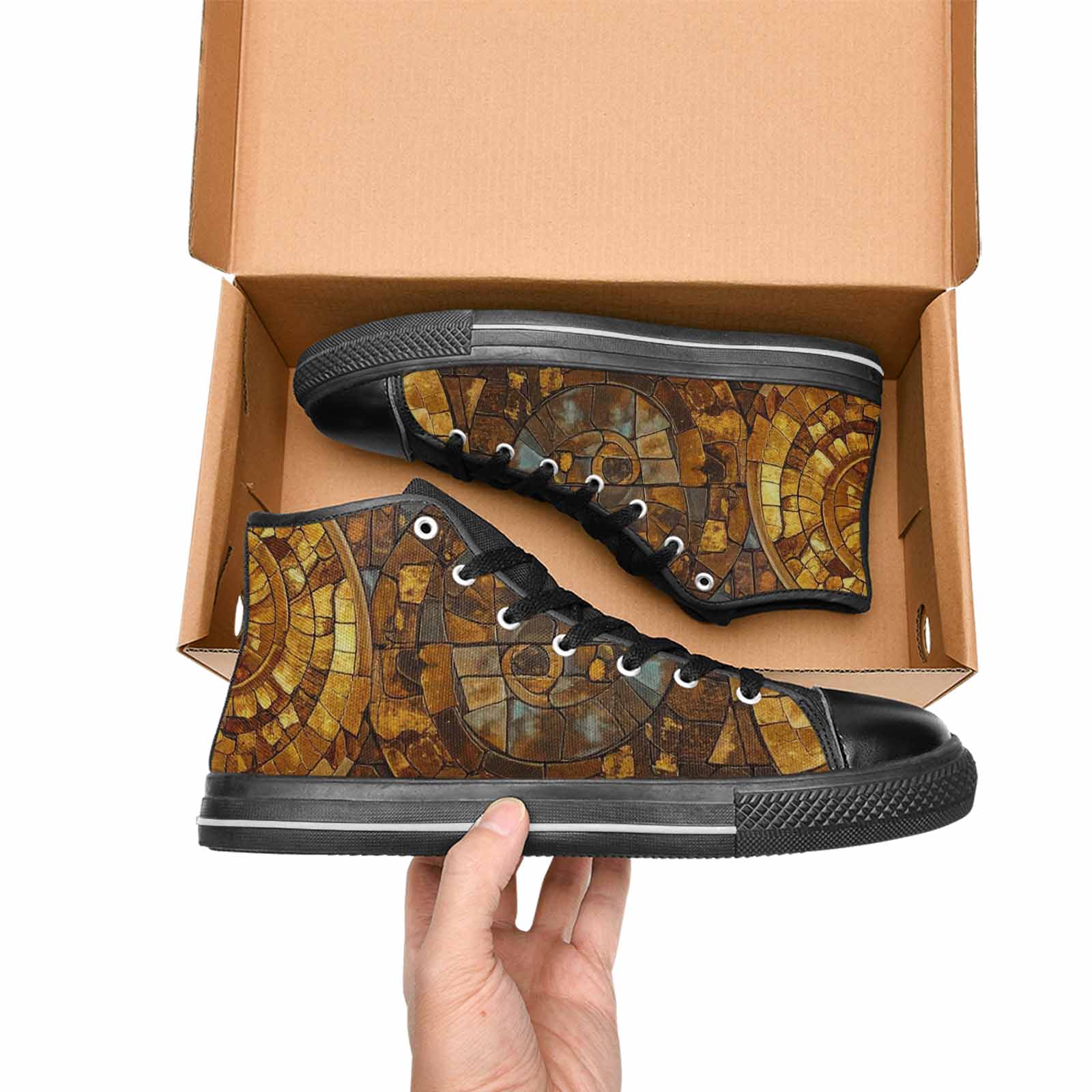 MEN'S Klimt-Style Gold Leaf High Top Canvas Grunge Custom Shoes