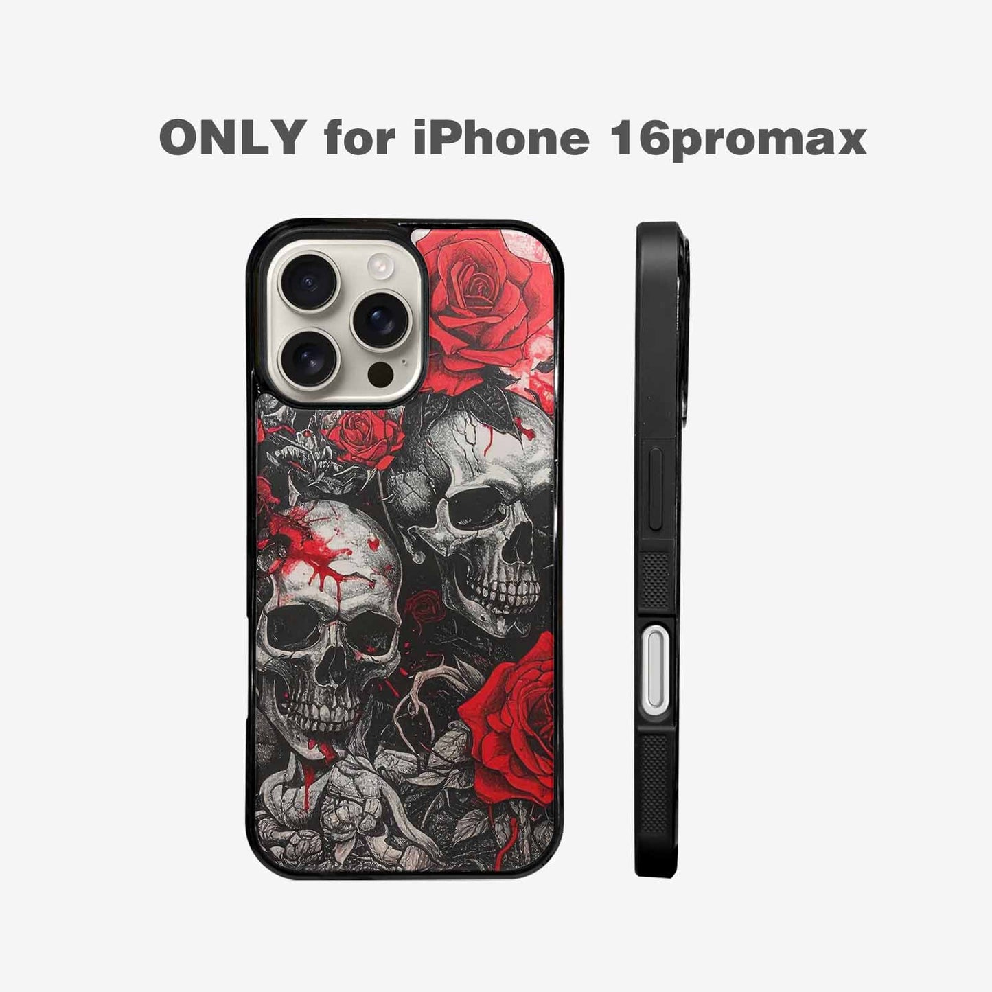iPhone 16 Pro Max Case — Skull And Roses Black Red Ink, Custom Print Case Cover